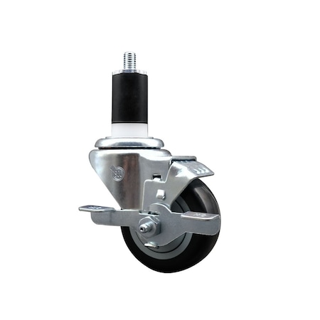 Service Caster 3'' SS Black Poly Swivel 1-1/2'' Expanding Stem Caster with Brake SCC-SSEX20S314-PPUB-BLK-TLB-112